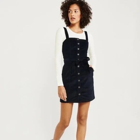 Abercrombie & Fitch Corduroy Dress XXS Black Button Up Mini Retro Casual - Picture 1 of 8